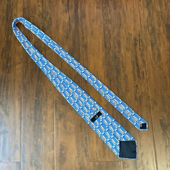 DUNHILL Neck Tie Mens Light Blue Geometric Light House Luxury Silk Preppy Work - Picture 3 of 9